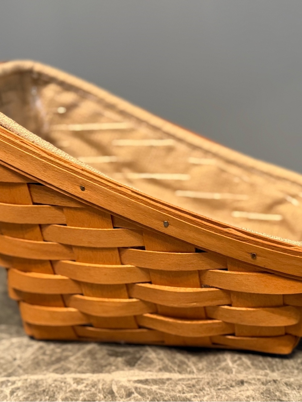 1996 Longaberger Small Vegetable Basket Combo with Oatmeal Liner & Protector Set